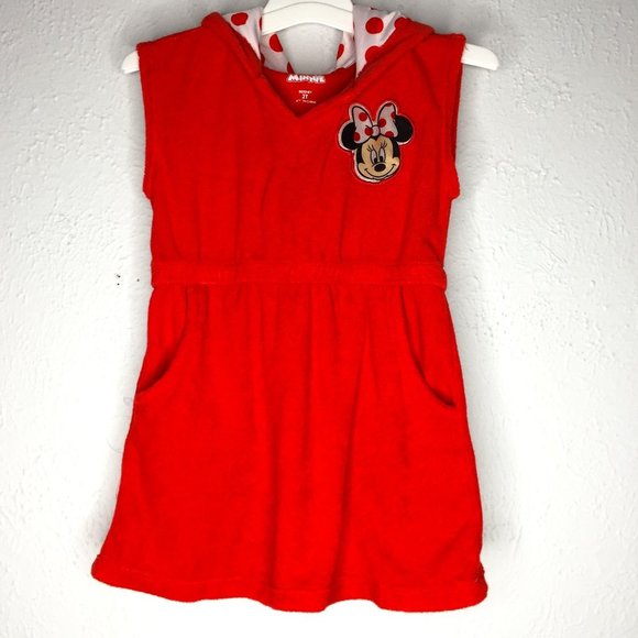 Disney Jr. Minnie girl's 2T red terry cloth w/hood, swimsuit coverup/romper. - Picture 1 of 8